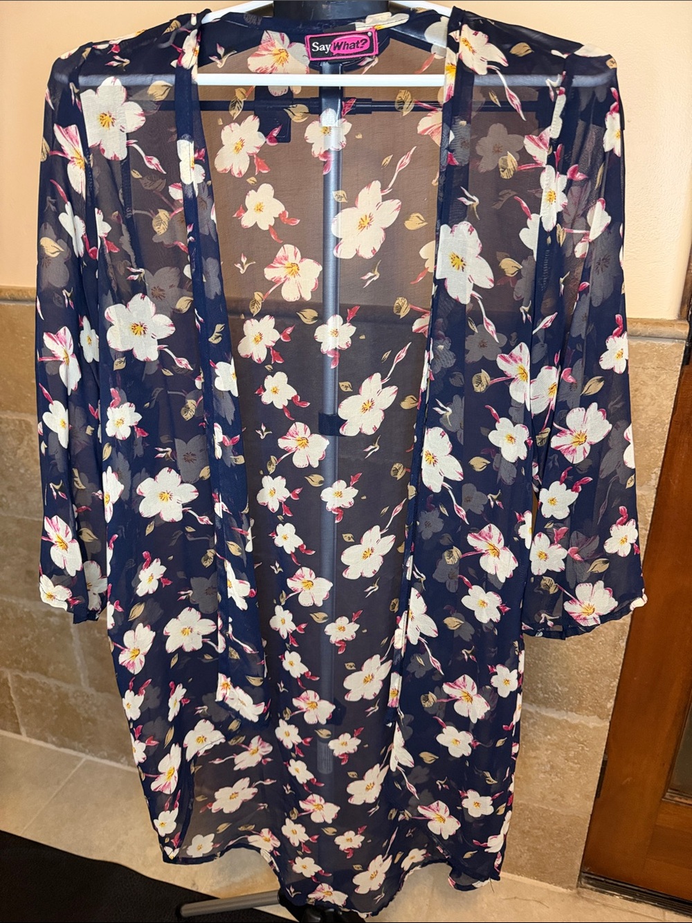 SayWhat? Navy Floral Sheer Kimono